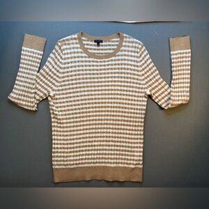 Talbots striped crew neck sweater, Gold and White, long‎ sleeve, Size L